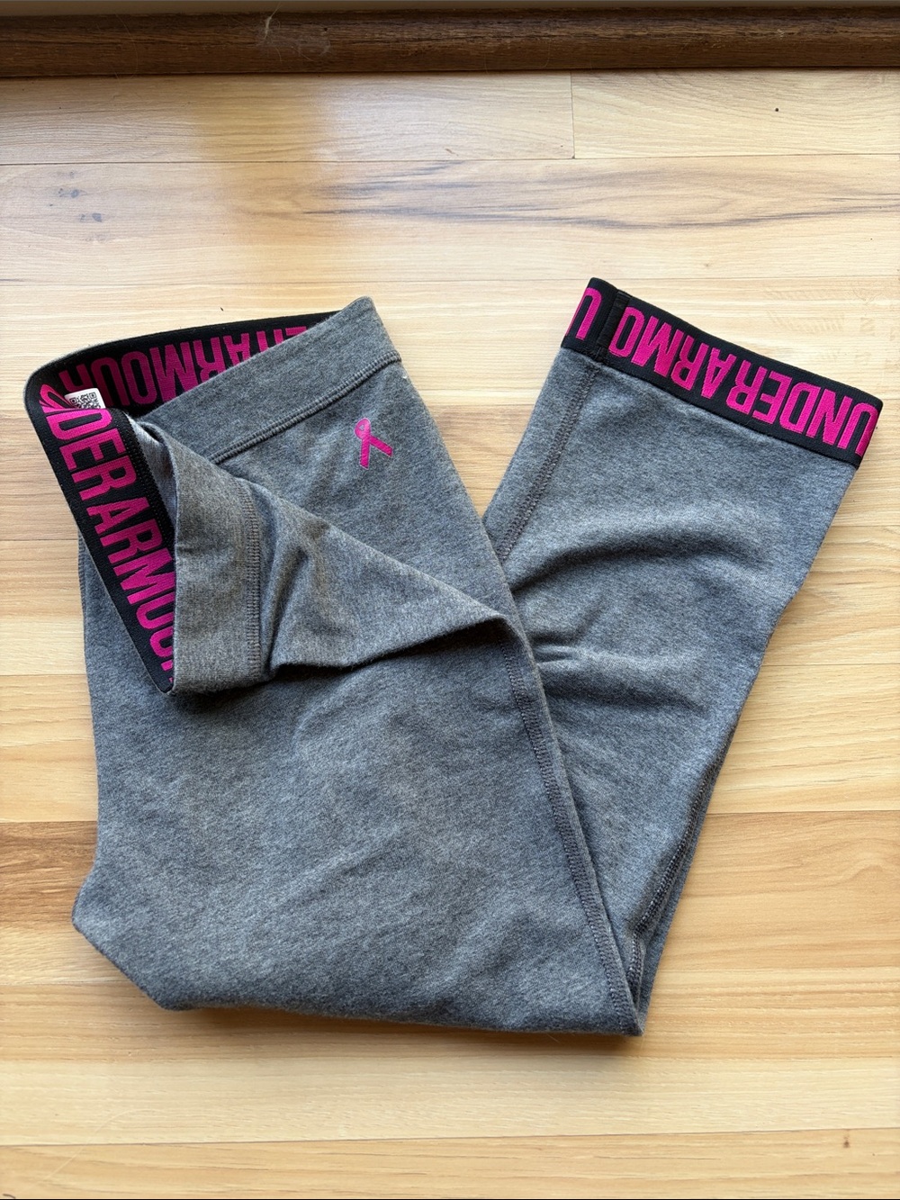 Under Armour Gray Leggings with Pink Waistband Logo